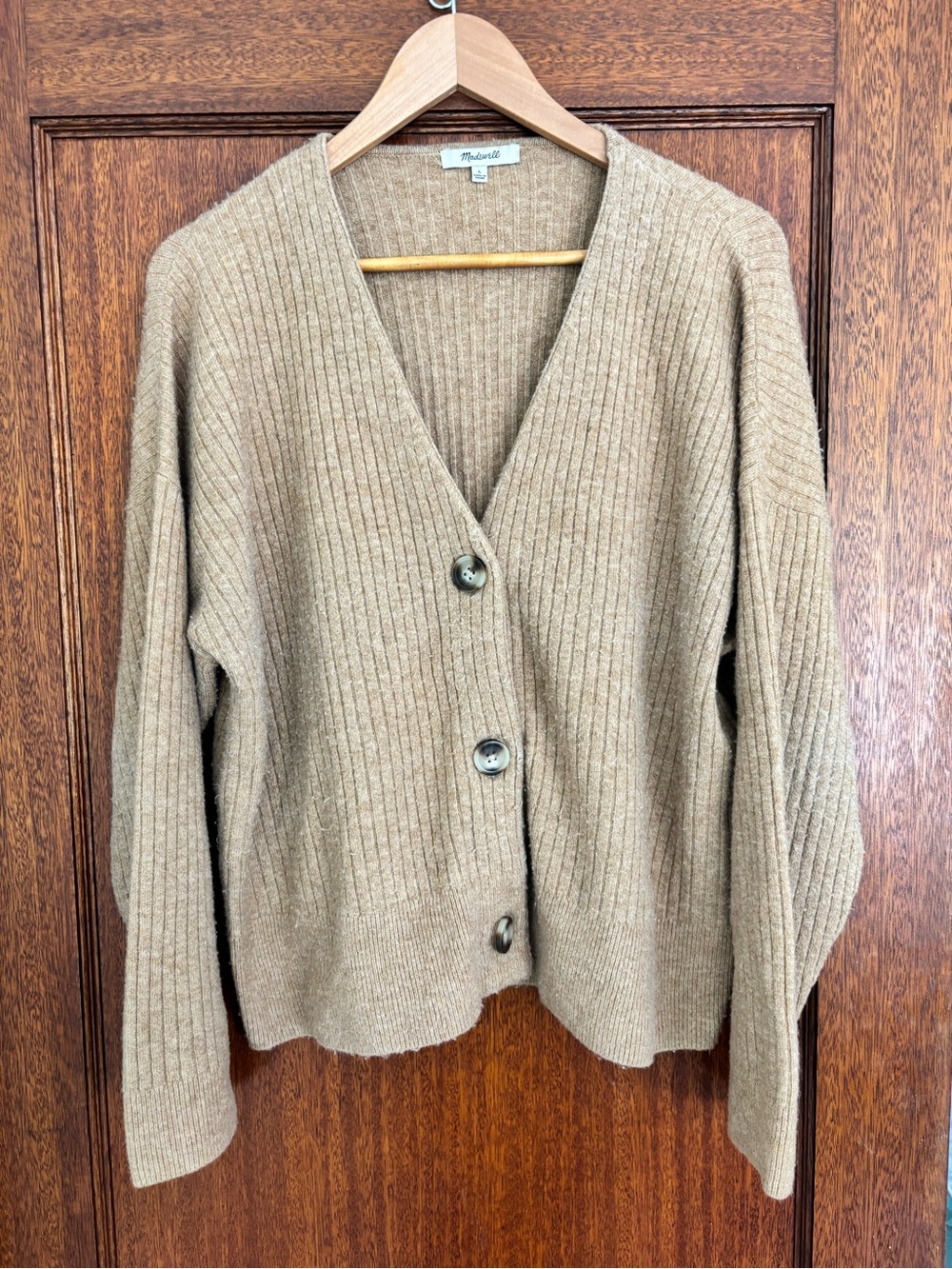 Madewell Camel Ribbed V-Neck Button Cardigan